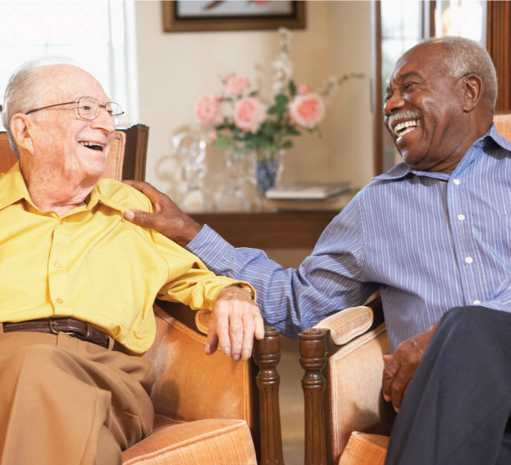 Senior men chatting in the common area